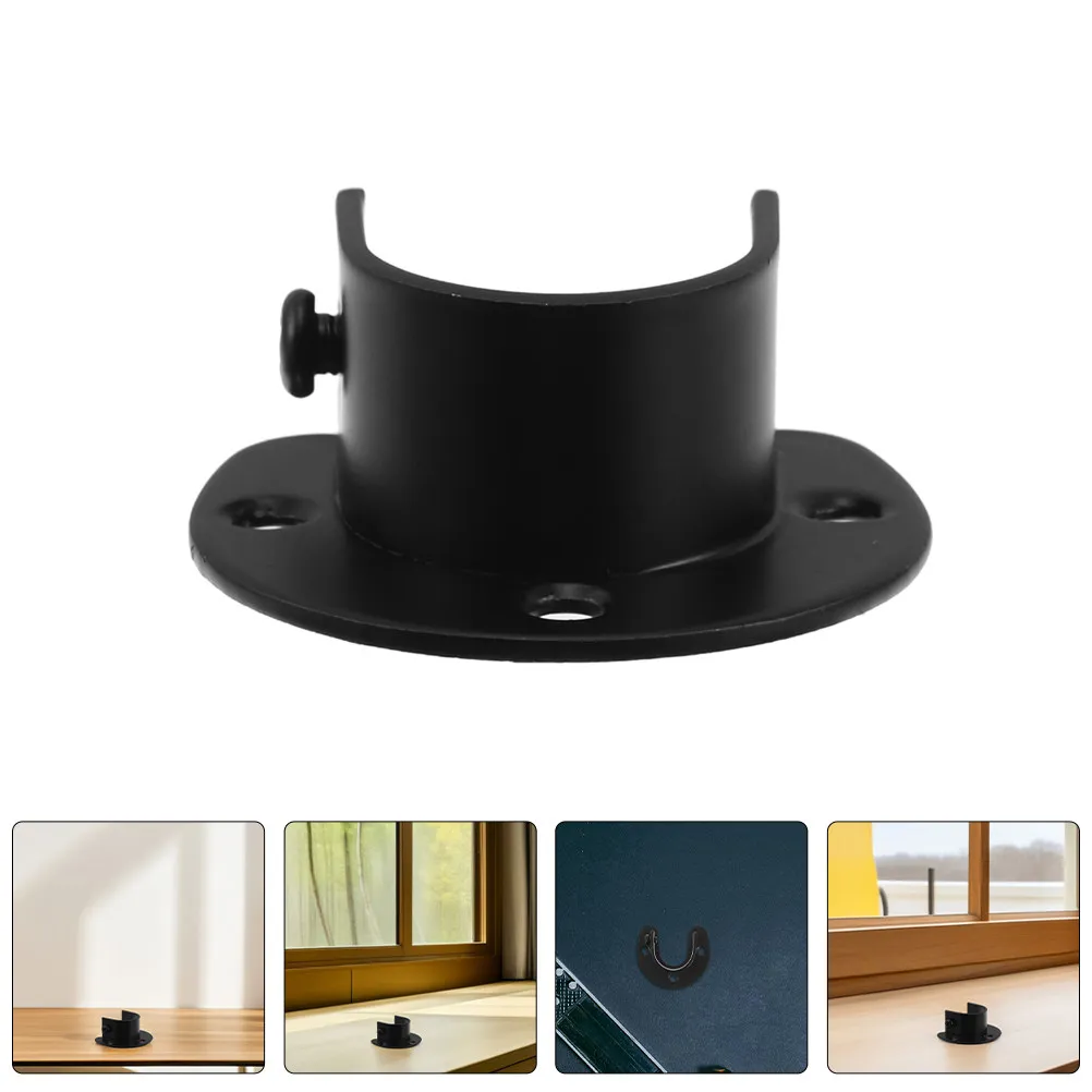 2Pcs Stainless Steel Closet Pole Bracket Open Socket Flange Black Heavy Duty Rod End Support U Shaped Rod Holders for Wardrobe