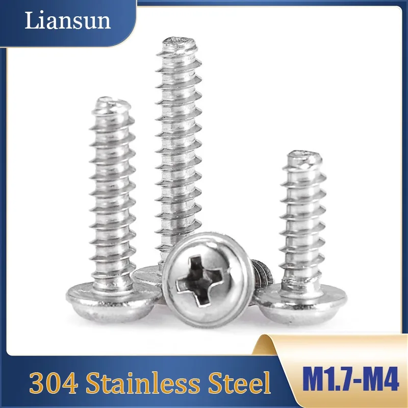 

M1.7-M4Cross-Head Pan-Head Screws with Washers Flange-Head Self-Tapping Flat-Head Screws 304 Stainless Steel Corrosion-Resistant