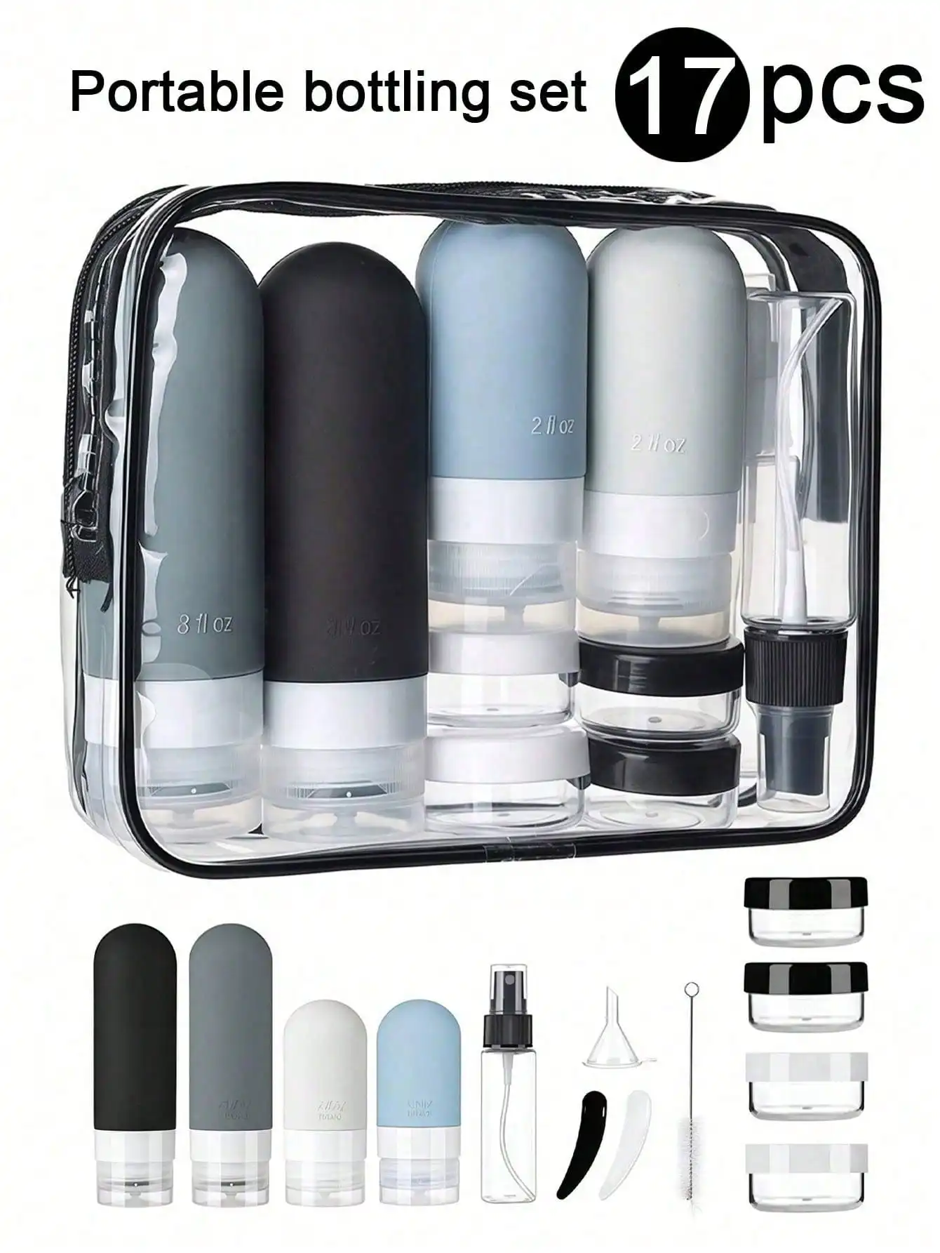 

[17PCS Travel Bottles Set]Leakproof Silicone Toiletry Containers - Refillable Cosmetic Bottles For Shampoo, Lotion & Soap With Storage Bag | TSA Approved Travel Essentials