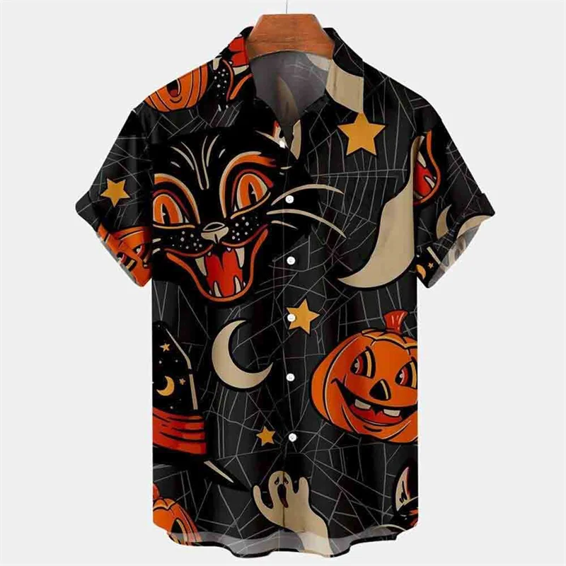 Halloween Party Clothing Mens Holiday Short Sleeved Shirt Summer Casual Street Shirt 2023 New Mens Outdoor Horror Harajuku Shirt