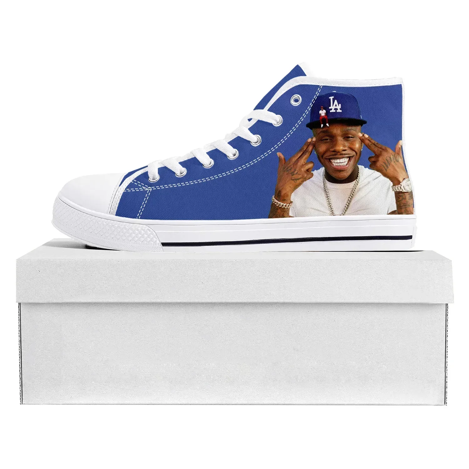 

Кроссовки DaBaby Rapper Music Pop Blue High Top, высококачественные кеды для мужчин, женщин и подростков, повседневная обувь для пар, кастомизированные кроссовки