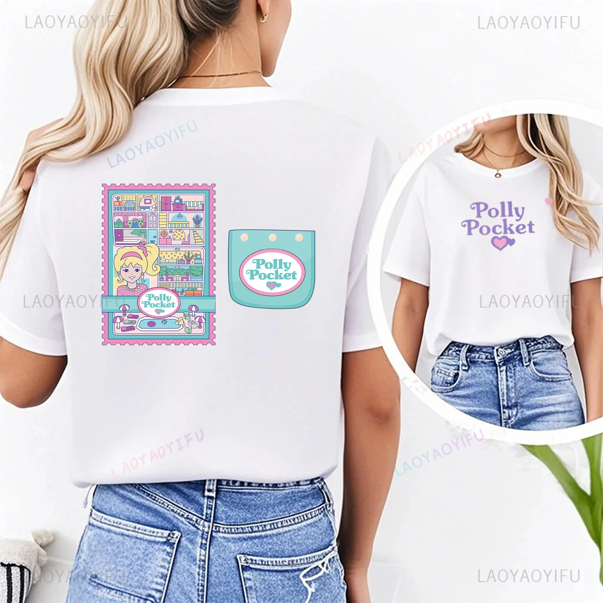 بولي جيب تي شيرت مطبوع لطيف بولي جيب بلايز بولي جيب الكرتون تي شيرت النمط الكلاسيكي الصيف للجنسين الشارع الشهير تيز