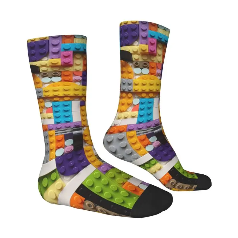 Custom Colorful Building Blocks Patern Men's Crew Socks Unisex Funny Spring Summer Autumn Winter Dress Socks