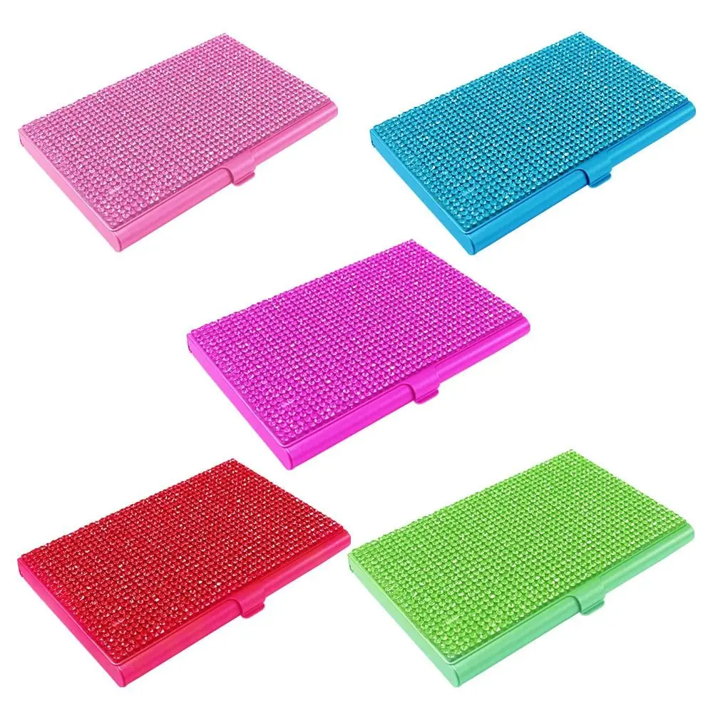 

Aluminum Alloy Diamond Metal Business Card Case 10-20 Sheets Capacity Snap Rhinestone Business Card Box Small