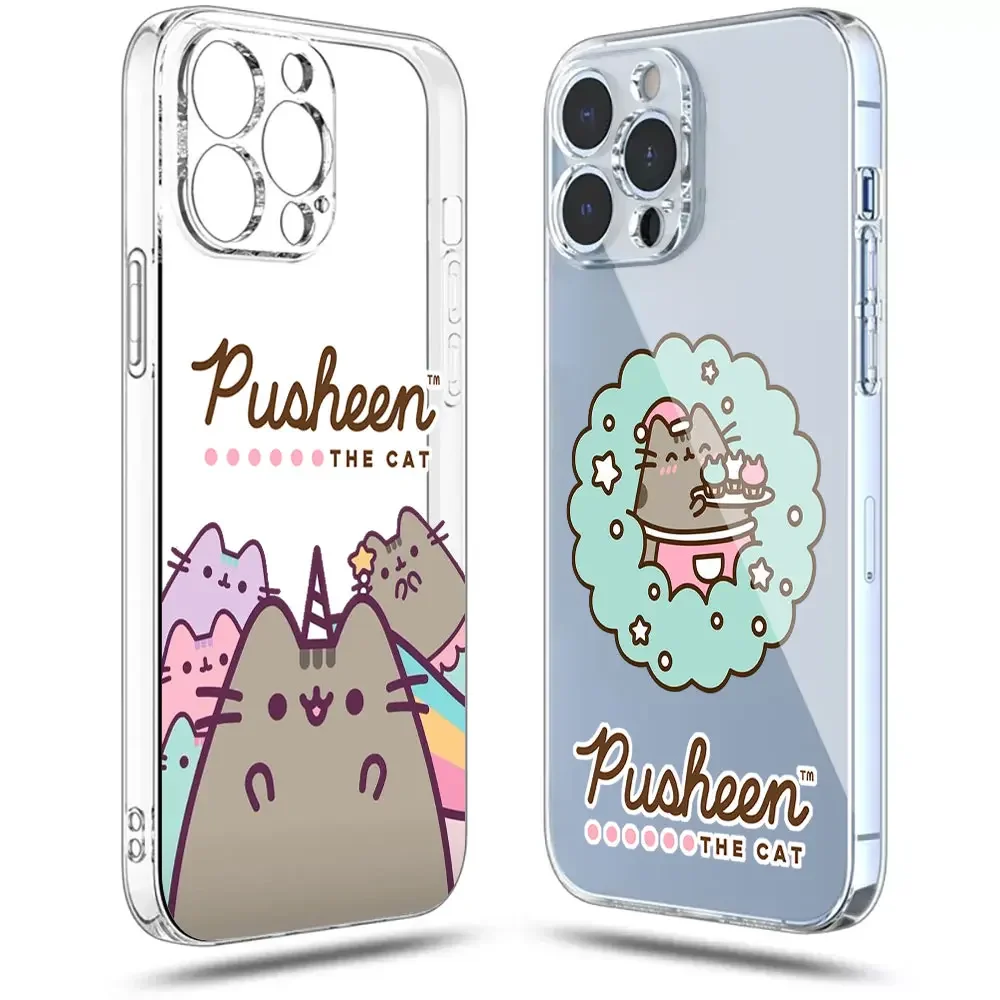 Cartoon Pusheen Cat Clear Case per Samsung A73 A72 A71 A53 A52 A51 A50 A42 A33 A32 A31 A30 A24 A23 A22 A13 A12 A11 A10 A05 5G