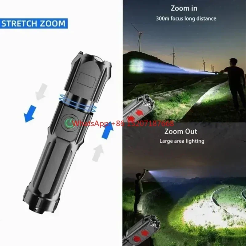 200000LM Powerful LED Flashlight USB Charging Tactical Flash Light Variable Focus Long Range Torch Outdoor Waterproof Flashlight