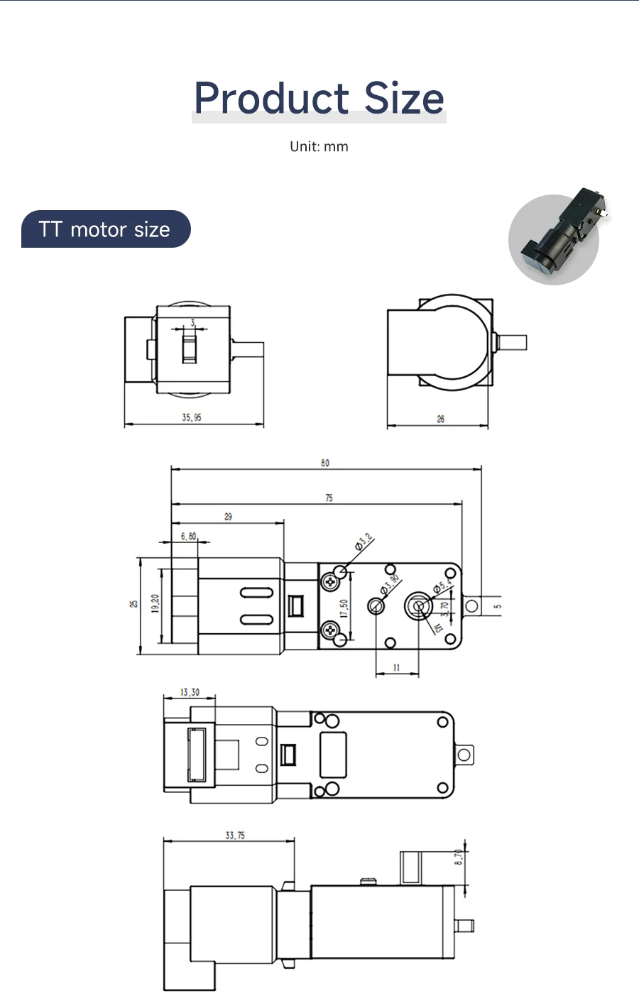 TT DC 3V-6V Untersetzungsgetriebemotor mit Encoder, einzelner Doppelwelle, 1:45 Getriebemotor für DIY Smart Robot Car – Detail 24