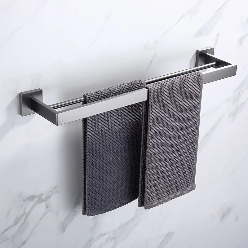 Towel Holders 304 Stainless Steel Bathroom Double Layered Towel Rack Storage Holder Bathroom Hardware Accessories Gray