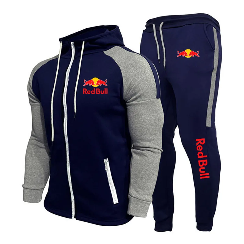 2025 New Red Bull Logo Racing Suit Men's Outdoor Sports Set Running Hooded Jacket Sweatshirt Sports Pants Two-Piece Training Set