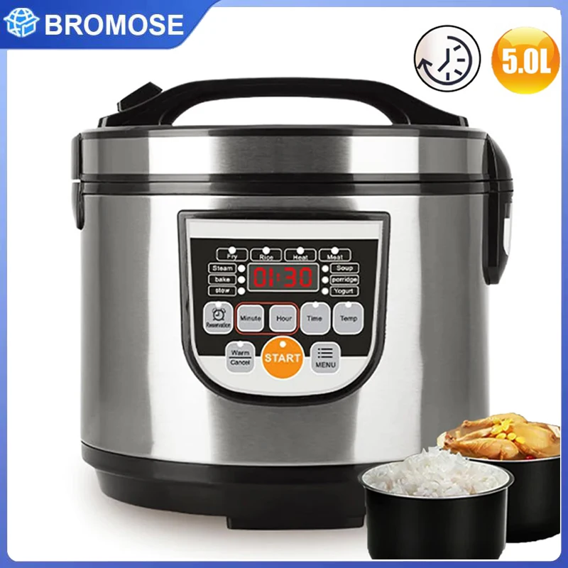 Olla Arrocera Digital Brom de 5L, 700W, Multifuncional con Pantalla LED y Olla Antiadherente, Función para Mantener Caliente, Vaporera para Comidas Familiares
