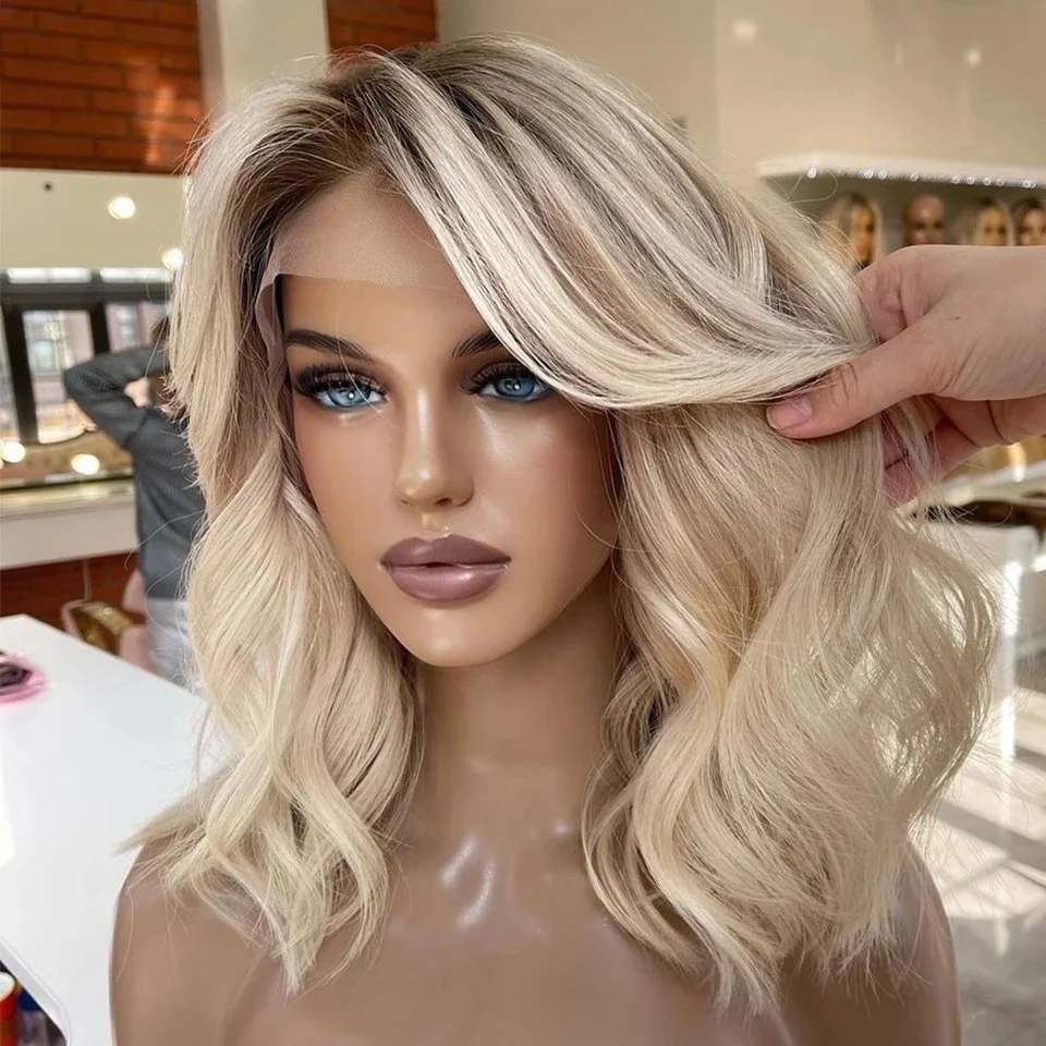 Natural 24Inch Long Highlight Blond Body Wave HD Lace Frontal Wig 180% Density Pre-Plucked Deep Part for Women with Baby Hair