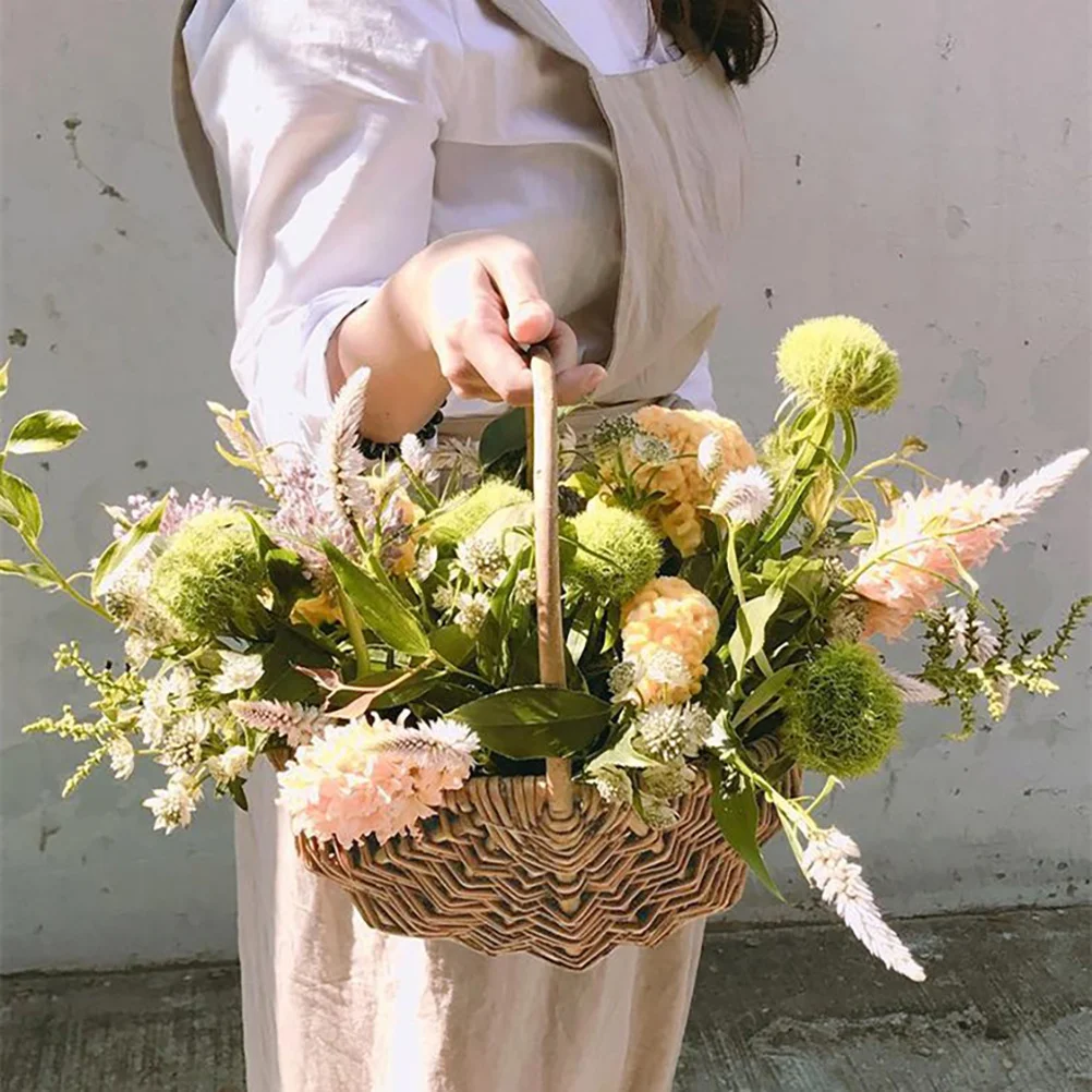 

1pc Hand-Woven Wood Fruit Basket Storage Vegetable Bread Easter Basket For Home Decor Garden Flower Pot Dried Flowers Display