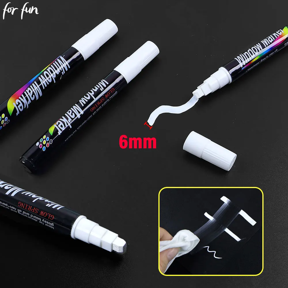 

For Fun 6mm Flat Mouth White Liquid Chalk Marker Water-based Erasable Fluorescent Board Dedicated Pen Blackboard Marker Pens