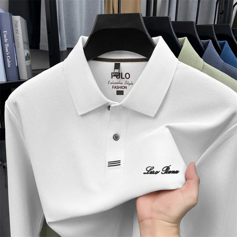 Daily Outfit Man Long-Sleeve Polo Shirt Lapel Button Exquisite Letter Printing Autumn Winter New Business Casual Men's Clothing
