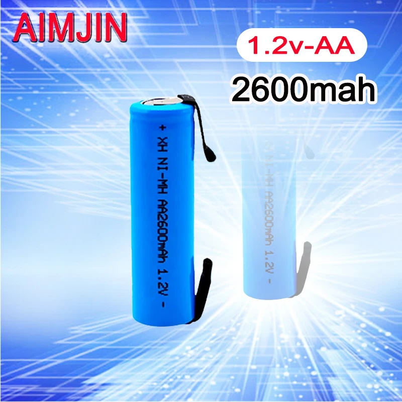 AA 1.2V 2600mah Rechargeable Battery NiMH Battery with Solder Pins for DIY Electric Razor  Toothbrush Toys