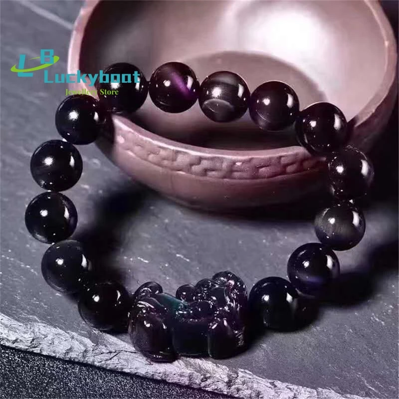 Men\'s Pixiu Bracelet Attract Wealth Transfer Luck Women Buddha Beads 3A Natural Rainbow Eye Obsidian Stone Bracelet Dropship