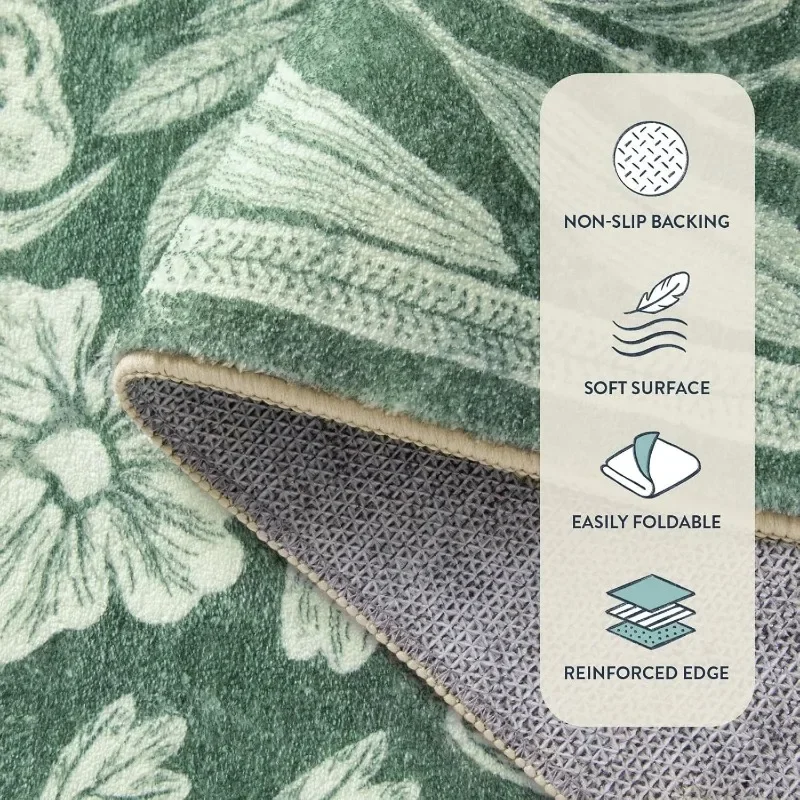 Living Room Carpet Soft Washable Rugs for Dining Room Vintage Print Green Bedroom Carpets Stain Resistant Coffee Table Floor Mat - view 5