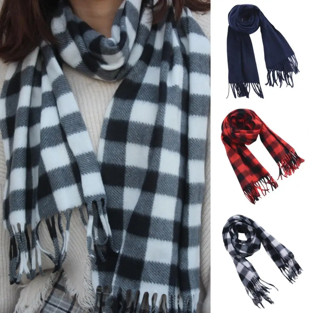 Plaid Design Scarf Plaid Pattern Double-sided Velvet Adult Scarf with Tassel for Men Women Soft Autumn Winter Shawl for Warmth