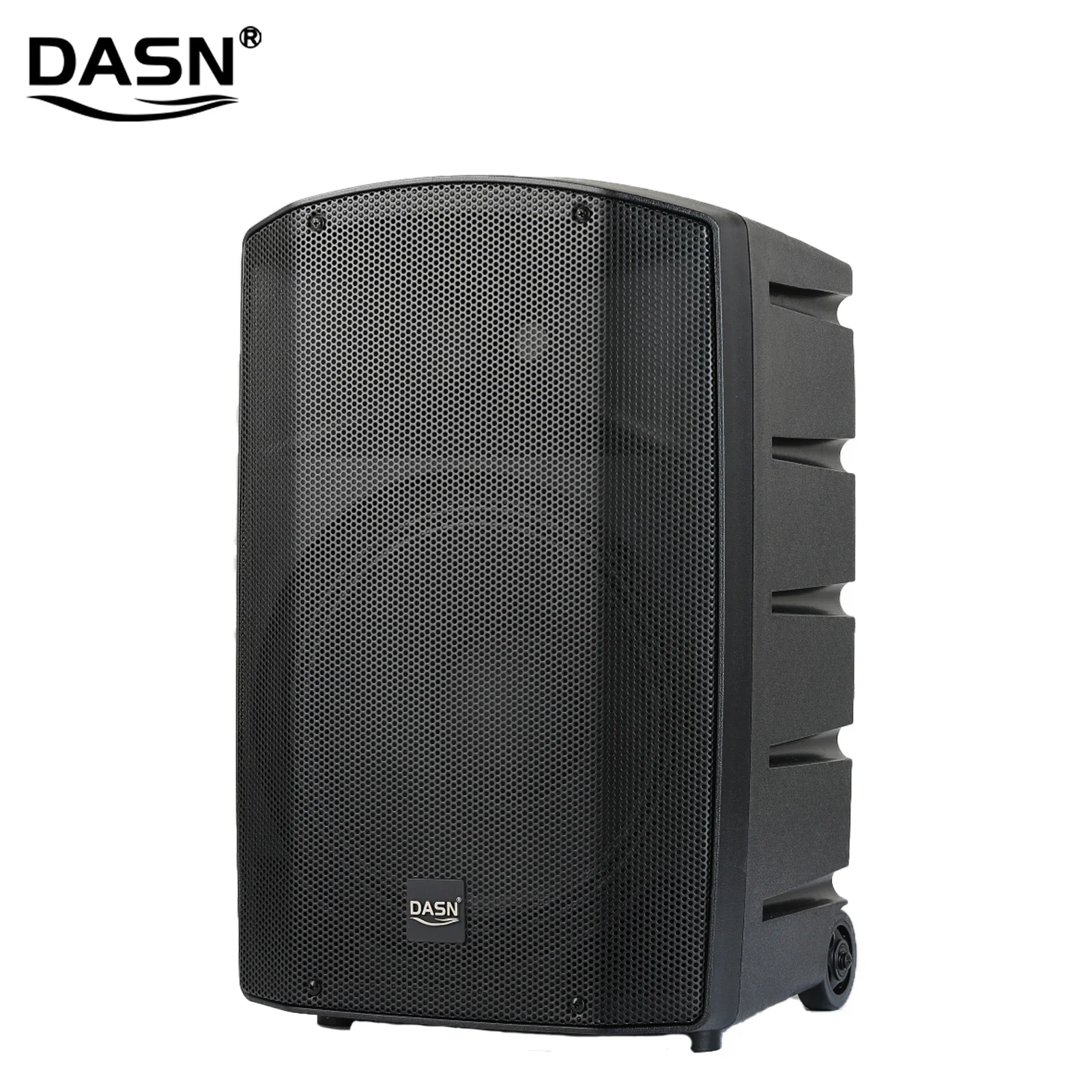 DASN DNC12DDM 12インチ 800W DSPプロフェッショナルアクティブプラスチックポータブルバッテリーPAスピーカー（ワイヤレスマイク、ホイール、タイロッド付き）