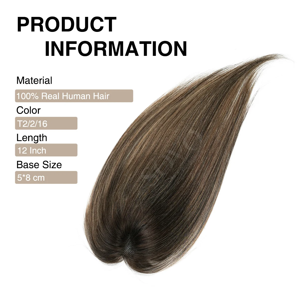 12 Inch Real Human Hair Fringe for Women with Thinning Hairpieces Gray Root Cover Hair Toppers 5x8CM Natural Hair Extensions