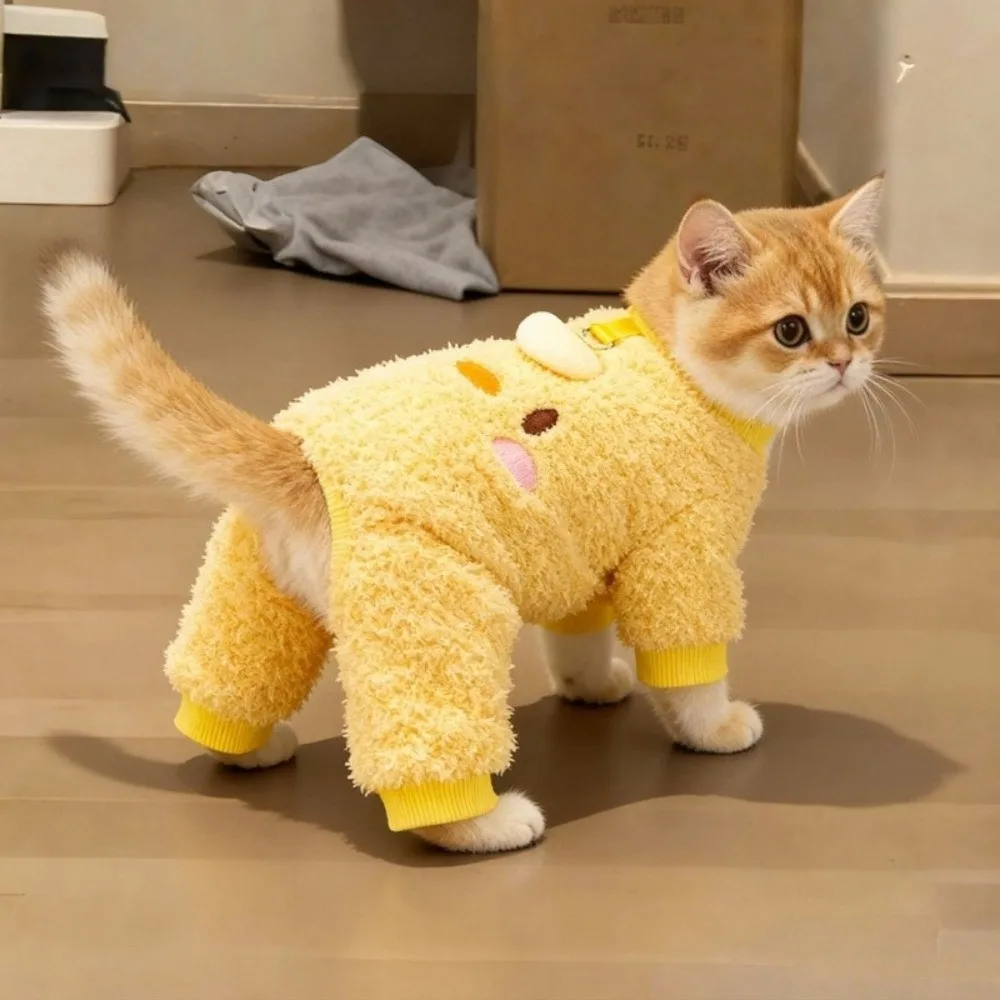 

Warm Dog Plush Jumpsuit Cozy Cartoon Four Legged Plush Coat Soft Fleece Animal Pattern Cat Thermal Clothing for Cats and Dogs
