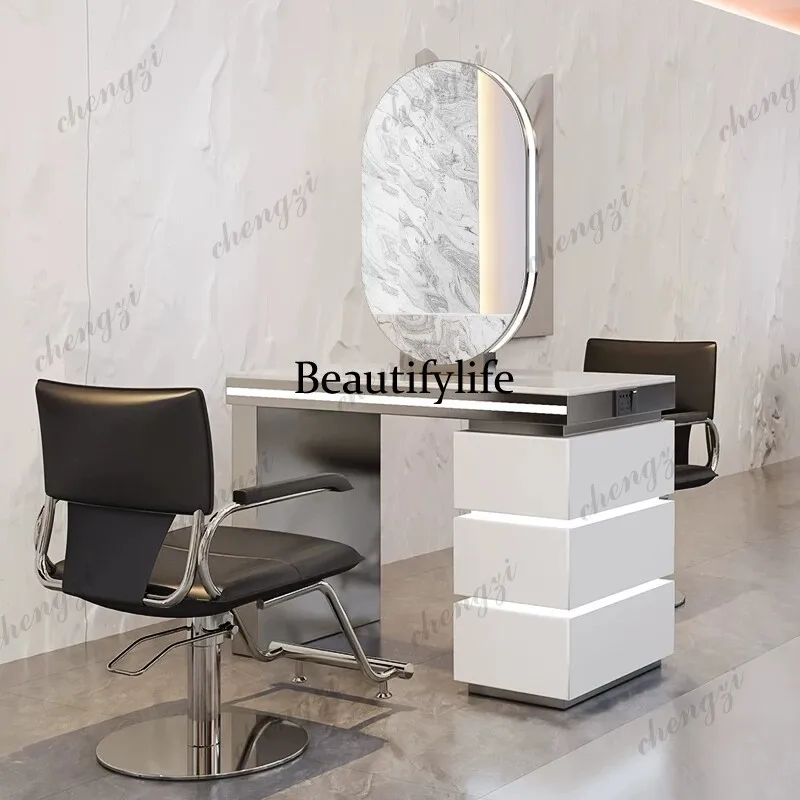 New high-end barber shop mirror table, special barber shop single-sided double-sided floor perm and dyeing mirror cabinet