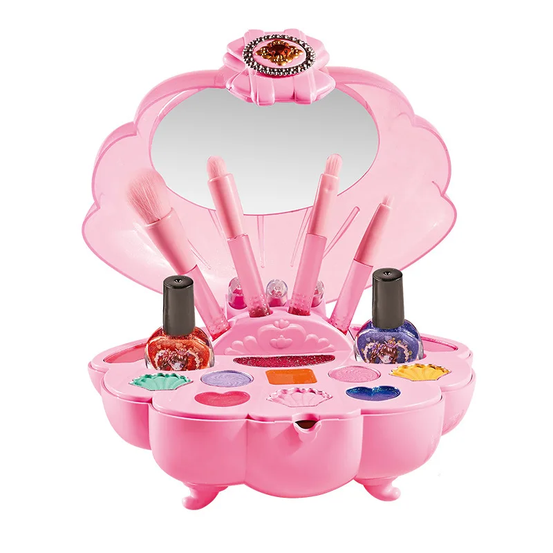 Caixa de maquiagem Elf Shell para meninas, Penteadeira, Conjunto de cosméticos rosa, Brinquedos de brincar, Jogo divertido, Brinquedos infantis