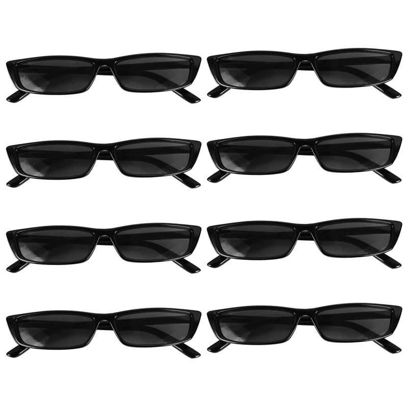 8X Vintage Rectangle Sunglasses Women Small Frame Sunglasses Retro Eyewear S17072 Black Frame Black