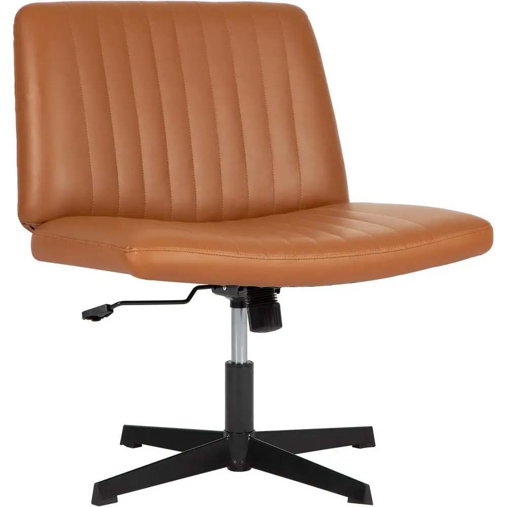 Adjustable Swivel Desk Chair with Armrests, Wide Seat, No Wheels, Suitable for Office, Gaming, Home, Brown