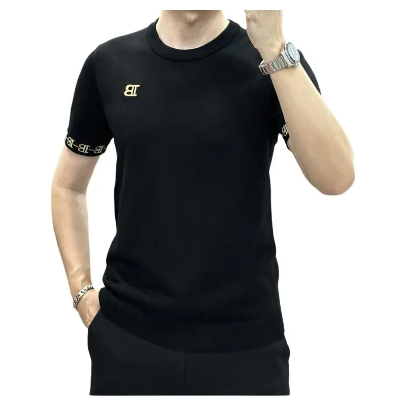 

Faionable Round Ne Knitted irt ort Sve Мужская база irt с вышивкой Легкий роскошный тренд Лето 2025 Новое поступление