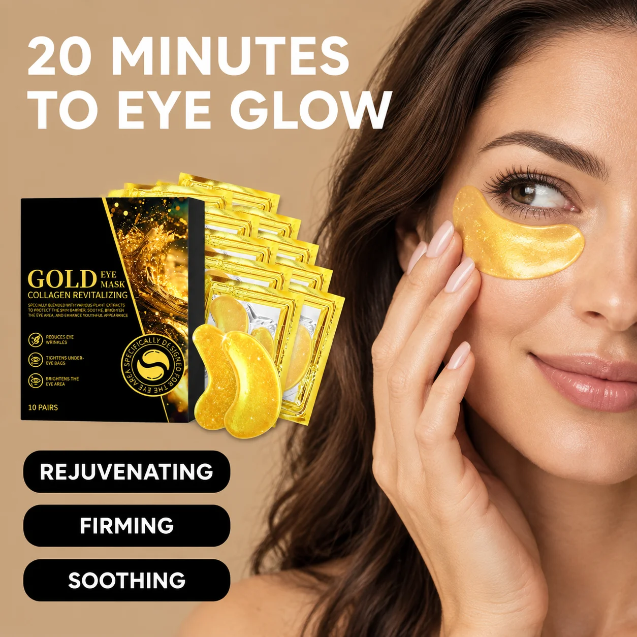 20pcs/10pairs Gold Eye Mask Under Eye Mask Patches Dark Circles Removal Improve Puffy Eyes Collagen Collagen Crystal Eye Mask