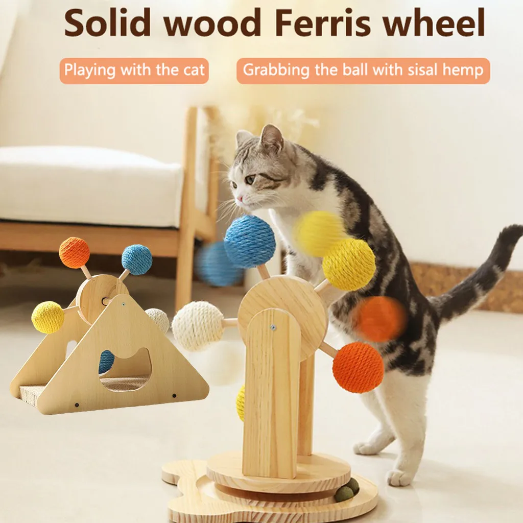 

Solid Wood Turntable Cat Toys Scratching Board Sisal Teasing Cat Self High Toy Does Not Fall Off The Chip Wear Claw Pet Supplies