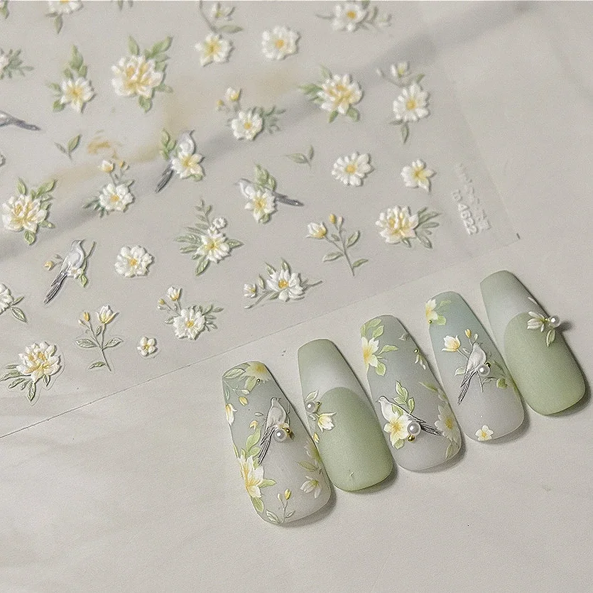 Chrysanthemum Flower King Blooming Peony Camellia Daisy Rose Bowknot Lily Sunflower Luxury Nail Art Stickers DIY Manicure Decals