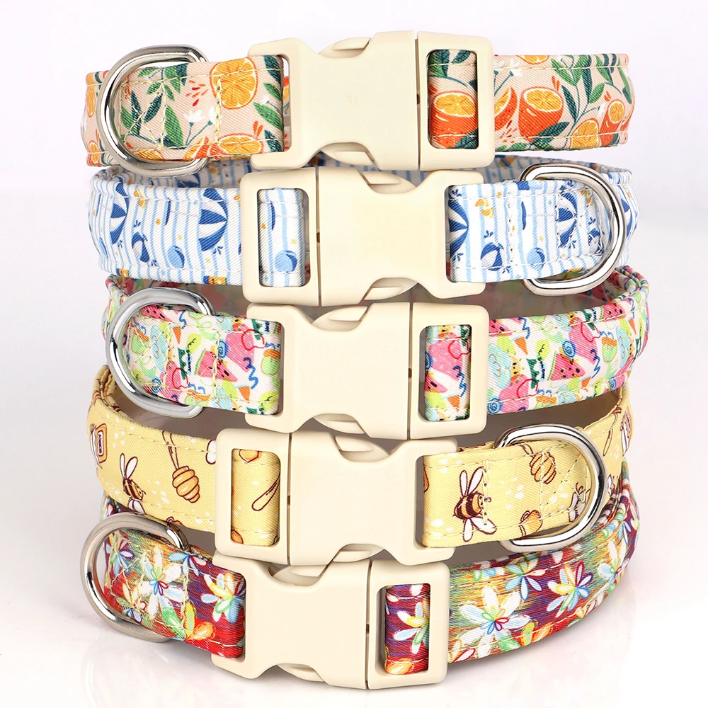 Cute Dog Collar Nylon Printed Pet Dogs Collars Adjustable Dog Necklace Flower Bee Print for Small Medium Large Dogs Chihuahua view 2