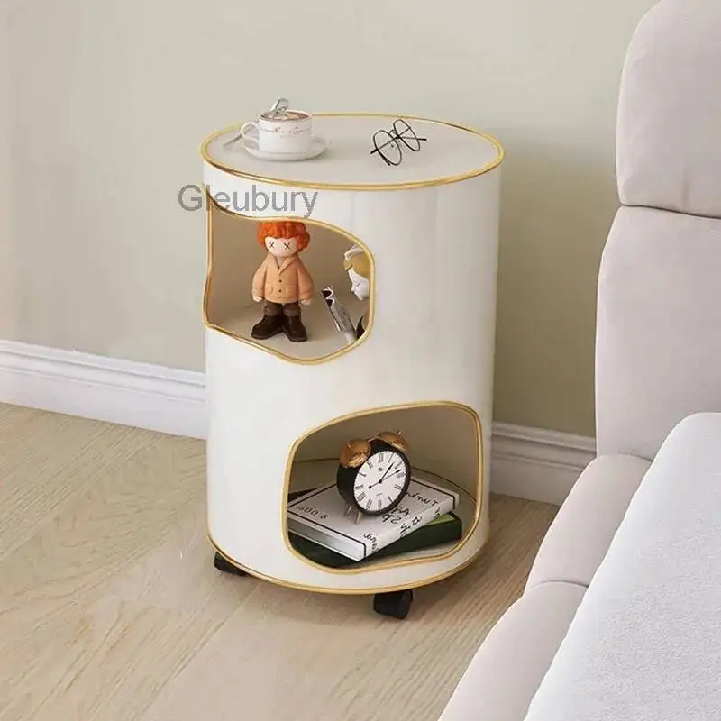 

Cute Modern Bedside Table Round On Wheels Curved Aesthetic Nightstands Elegant Glamour Mesitas De Noche Furniture For Home