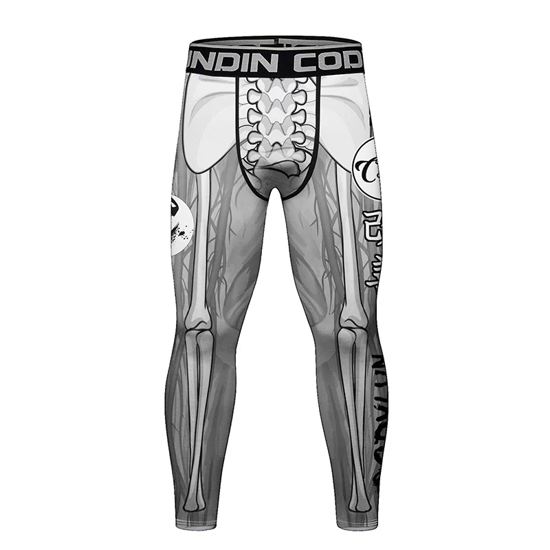ผู้ชายการบีบอัด Active Running Jogging Sweat เลกกิ้งโพลีเอสเตอร์สแปนเด็กซ์ MMA BJJ ออกกําลังกายกางเกงออกกําลังกายแน่นพร้อมการพิมพ์ 3D