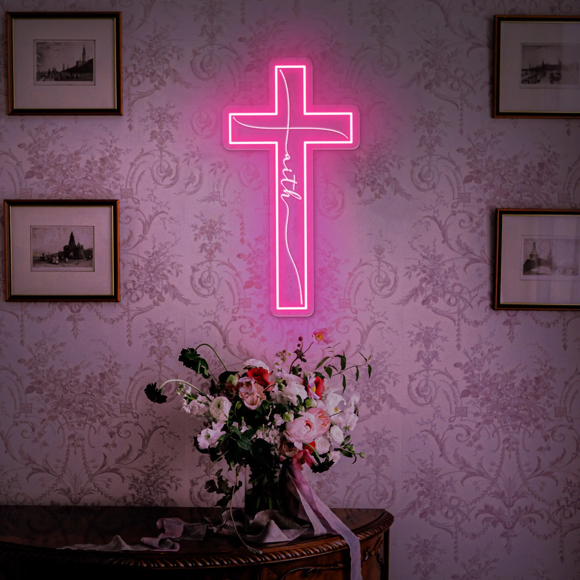 Cross Neon Sign Wall Decor 3D Engraving Art Home Decor  Sign Dimmable USB Powered Sign Wall Hnaing Bedroom Wedding Birthday Gift