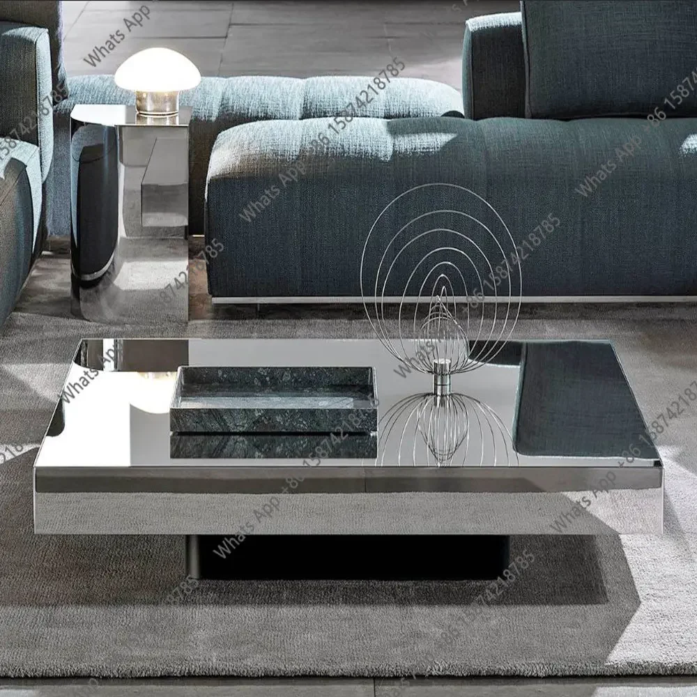 F Italian minimalist stainless steel mirror coffee table living room post-modern model house designer home light luxury