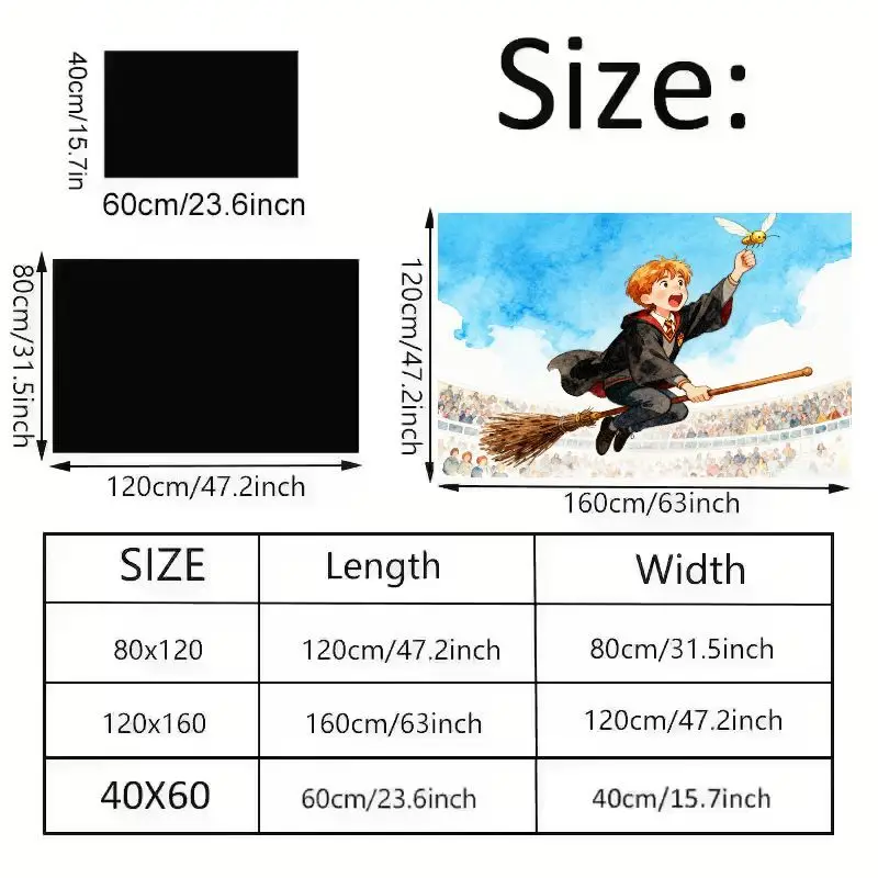1PC Trendy Anime Cartoon Magic Wizard Student Flying Broom Floor Mat, 50x80cm Non-Slip Absorbent Fantasy Golden Creature Catchin