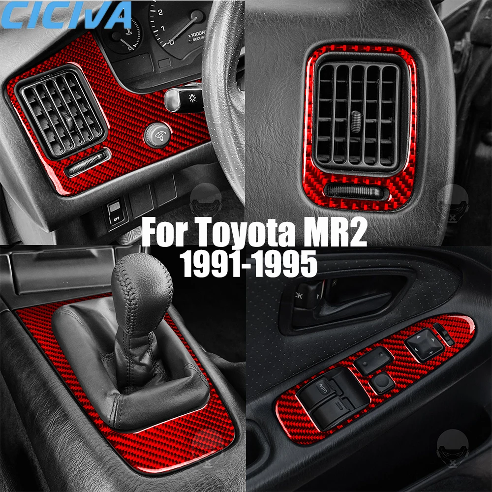 

Real Carbon Fiber Car Accessories Gear Shift Red Trim Decorative Cover Soft Sticker For Toyota MR2 SW20 1991 1992 1993 1994 1995