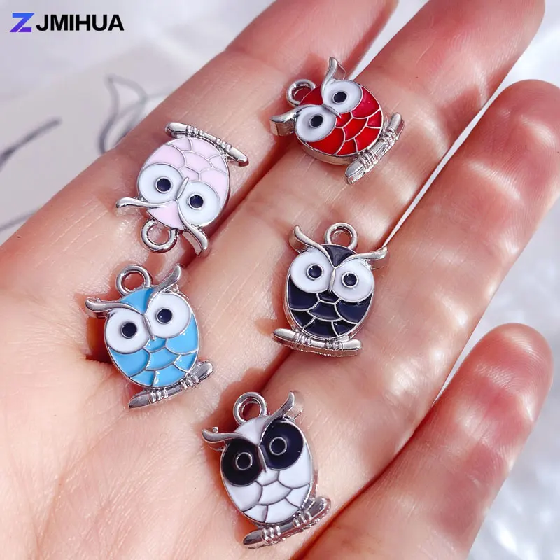 15pcs Cute Owl Charms Pendants Enamel Charm For Jewelry Making Supplies DIY Handmade Earrings Bracelets Necklaces Accessories