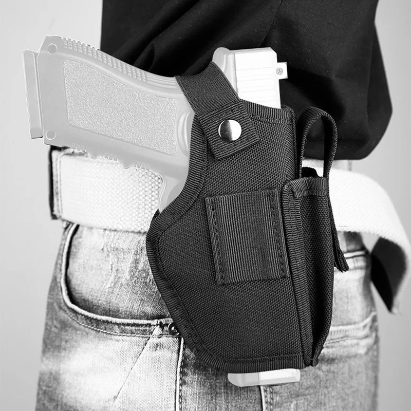 Molle Right Left Interchangeable Tactical Pistol Hand Gun Holster Hunting Black Magazine Slot Holder bag