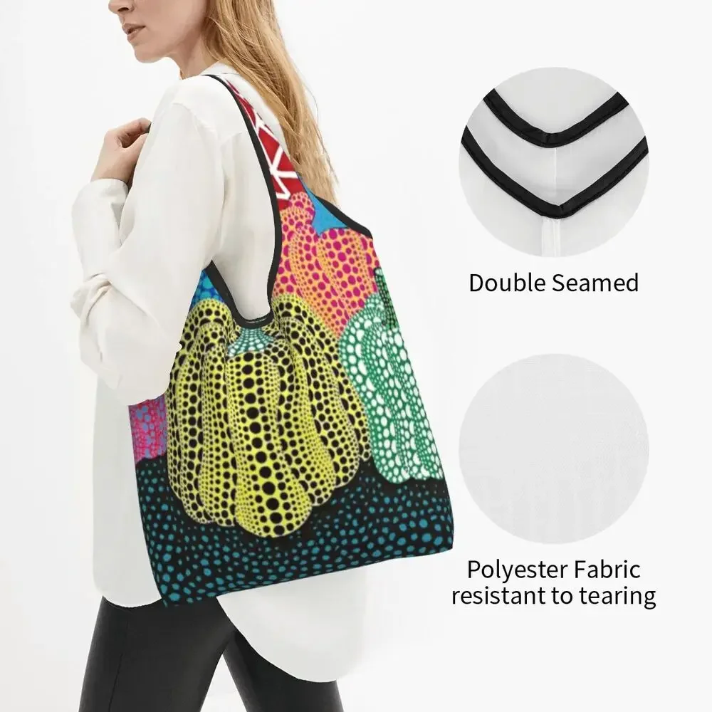 Abstract Painting Yayoi Kusama Grocery Shopping Bag Fashion Shopper Shoulder Tote Bag Big Capacity Portable Handbag