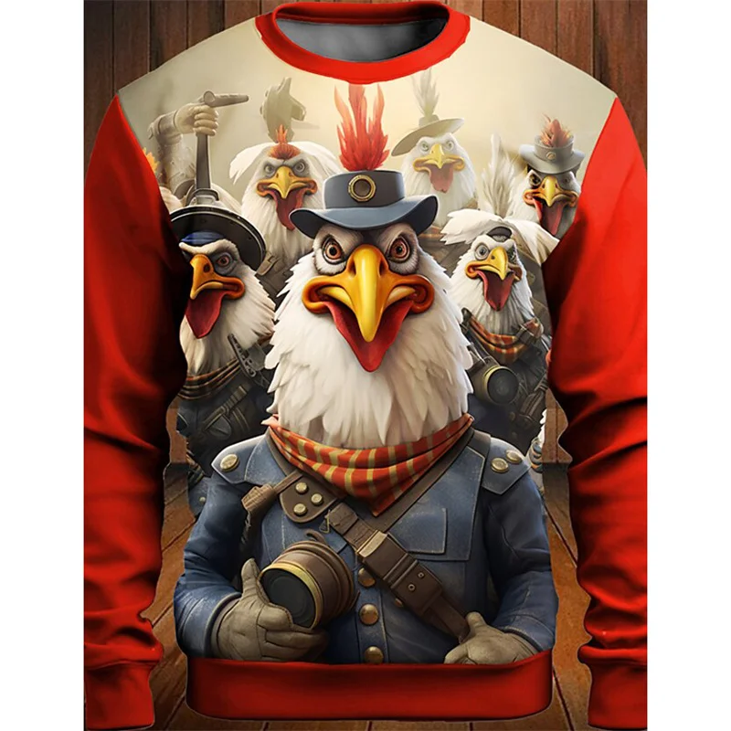 3D พิมพ์ Cool Chicken Officer เสื้อกันหนาวผู้ชายรูปแบบลิงตลก Pullovers Casual หลวม O-คอยาวแขนยาว Unisex Hoodies