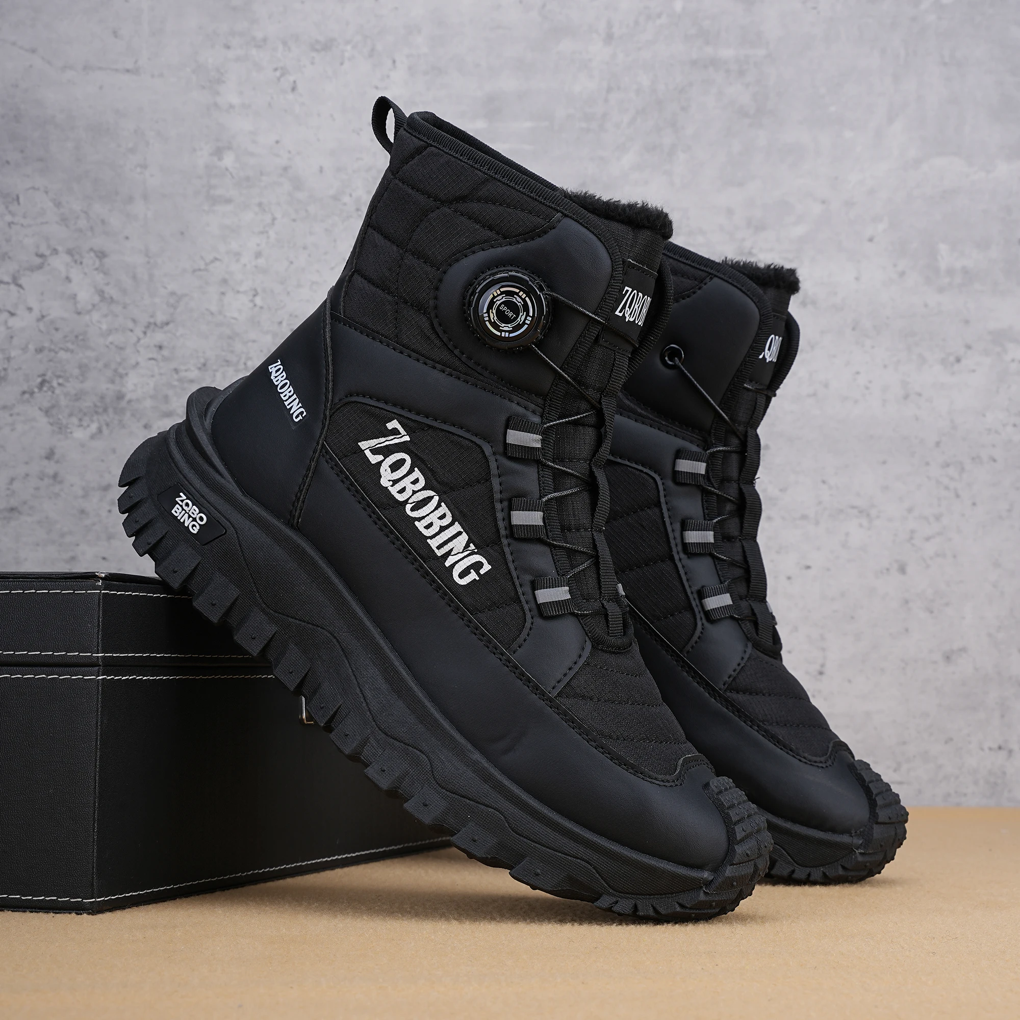 Winterfleece-gefütterte warme High-Top-Herrenstiefel, vielseitige Herrenstiefel im koreanischen Stil, verdickte leichte Baumwollschuhe, trendige Outdoor-Schneestiefel. – Detail 8