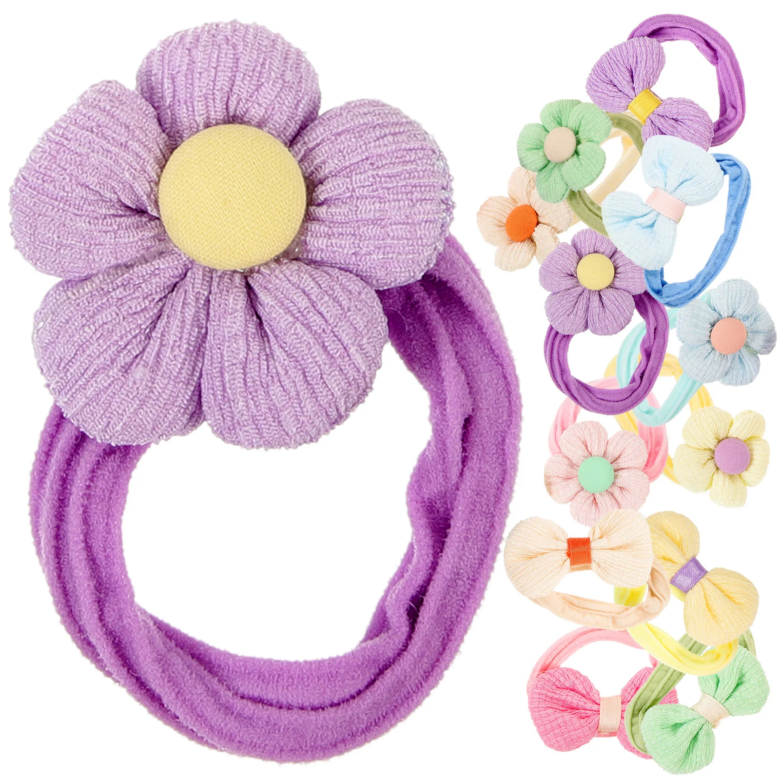 12 Pcs Hair Rope Girl Flower Bow Rubber Band Baby Toddler Bands Fabric Girls Scrunchies for Kids Ties