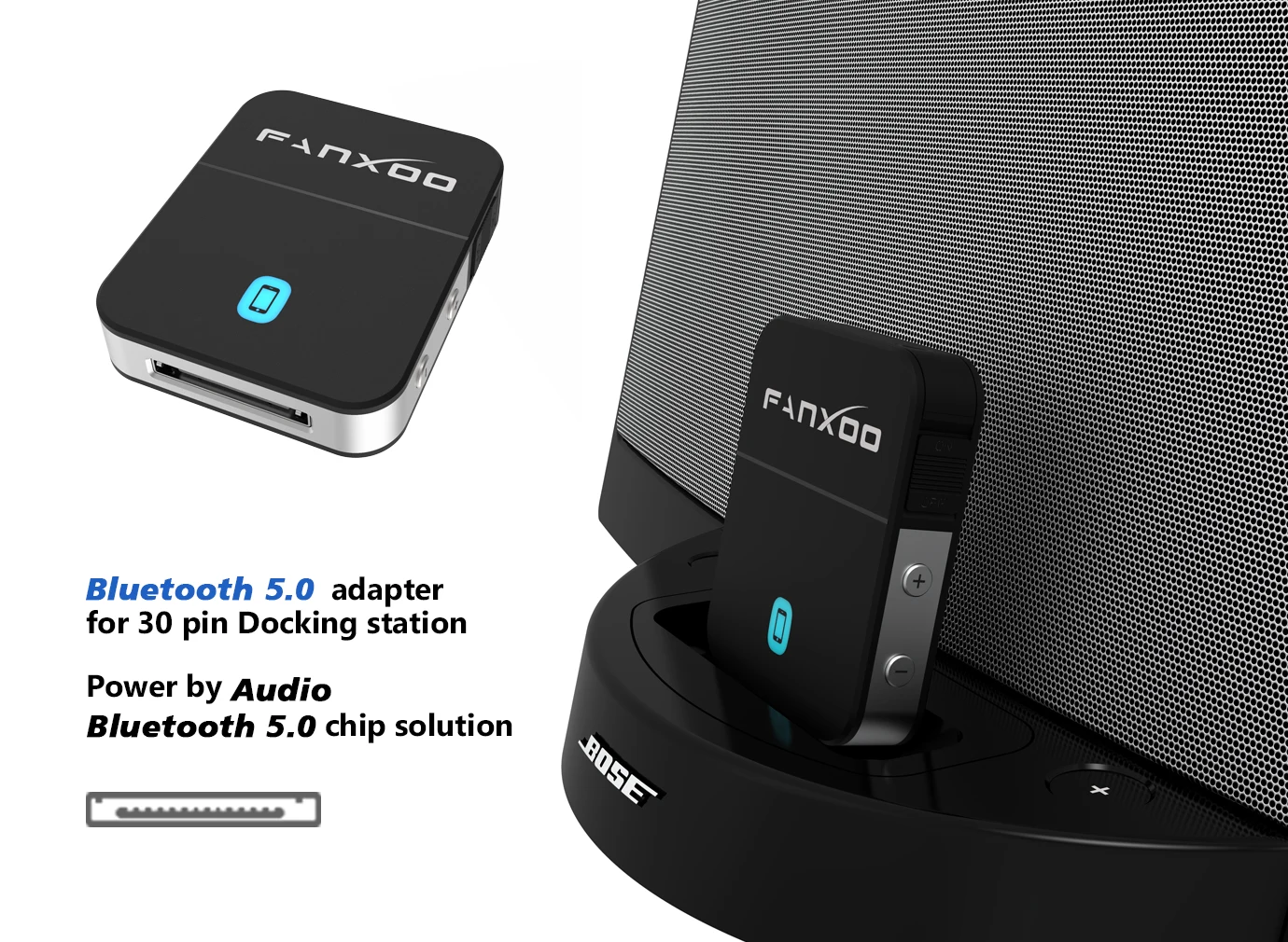 Fanxoo DockPro-adaptador Bluetooth 5,0 de 30 pines para Bose Sounddock JBL SONY YAMAHA, estéreo y otra estación de acoplamiento para iPhone y iPod