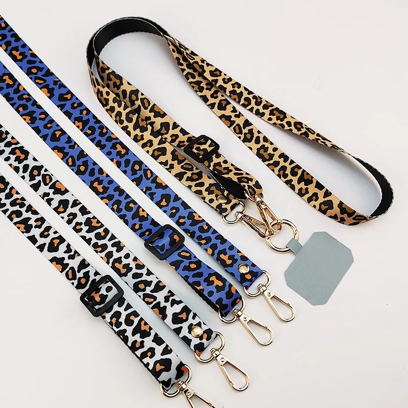 Crossbody Leopard Print Back Hanging Neck Chain Adjustable Shoulder Wide Pendant Anti-lost Sling with Clip Mobile Phone Lanyard