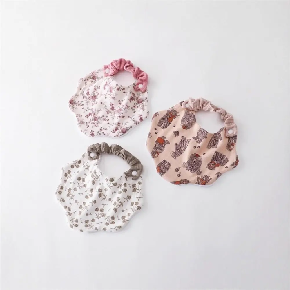 Cotton Gauze Feeding Bib 360-Degree Coverage Soft Texture Burp Cloth Floral Pattern Wave Shape Saliva Towel For Newborn Infants