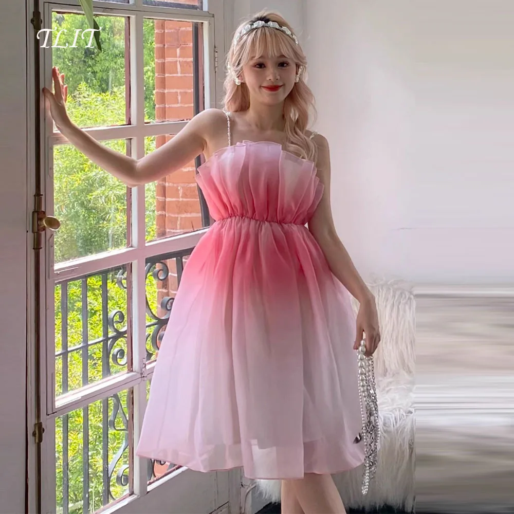 

TLIT Elegant Gradient Pink Wedding Dresses Customized Spaghetti Strap Bridal Korea Wedding Dress Photo Shoot A-Line Dresses